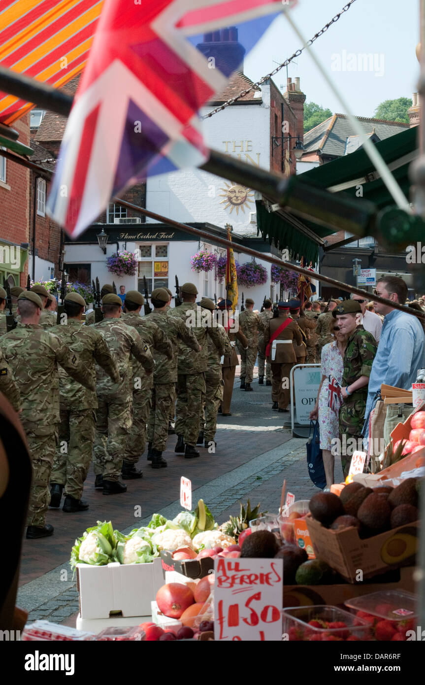 The Princess of Wales`s Royal Regt 3Bn march through Godalming Stock Photo